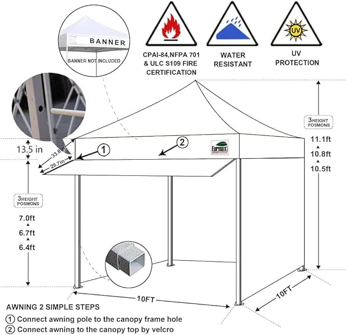 Eurmax USA 10 x 10 Pop up Canopy Commercial Tent Outdoor Party Canopies with 4 Removable Zippered Sidewalls and Roller Bag Bonus 4 Canopy Sand Bags & 24 Squre Ft Extended Awning (Beige)