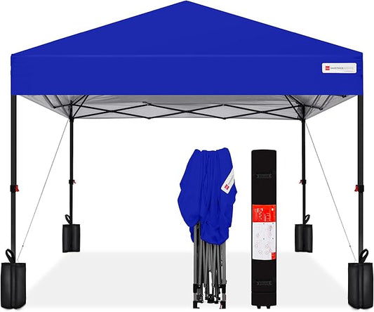 Best Choice Products 8x8ft Pop Up Canopy Tent, Outdoor Shade, 1 Person 1 Minute Set Up, Carry Case, 4 Weight Bags - Resort Blue