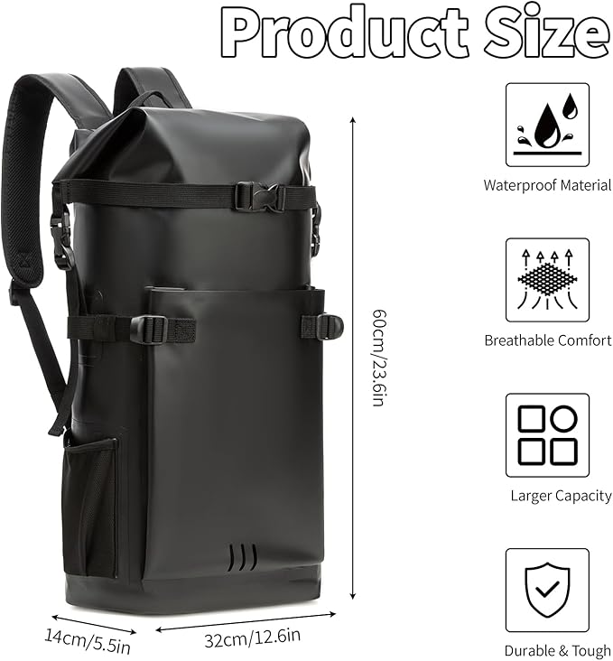 Waterproof Dry Bag,Heavy Duty Hiking Backpack Roll-Top Closure Bag for Kayaking, Hiking, Camping, Boating- Men/Women ﻿