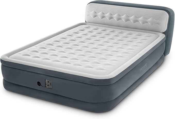 Intex Dura-Beam 18-Inch Deluxe Queen Sized Air Mattress Comforting Bed with Built-in Electric Pump and Ultra Plush Supportive Headboard (2 Pack)