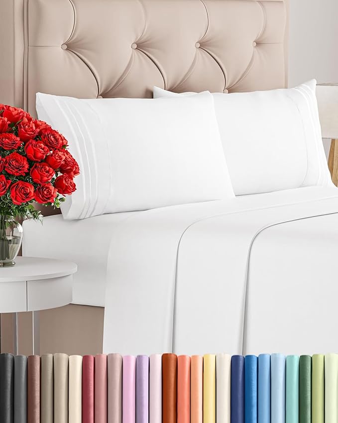 King Size 4 Piece Sheet Set - Comfy Breathable & Cooling Bed Sheets Set - Hotel Luxury Bedding for Women, Men, Kids, Teens, Boys & Girls - Deep Pockets, Ultra-Soft and Wrinkle Free - Oeko-Tex - White
