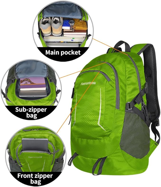 30L Large capacity Lightweight Packable Foldable Backpack，women and men Hiking backpack，Outdoors Travel Backpack (Fluorescent Green)
