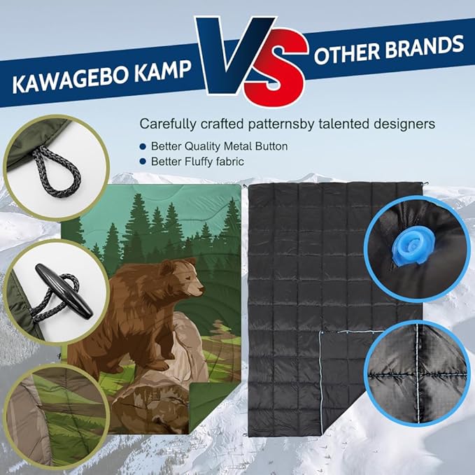 Camping Blanket Puffy - Outdoor Stadium Blanket Wearable, Lightweight, Packable, Machine Washable Camping Quilt for Traveling, Picnic, Beach, Party