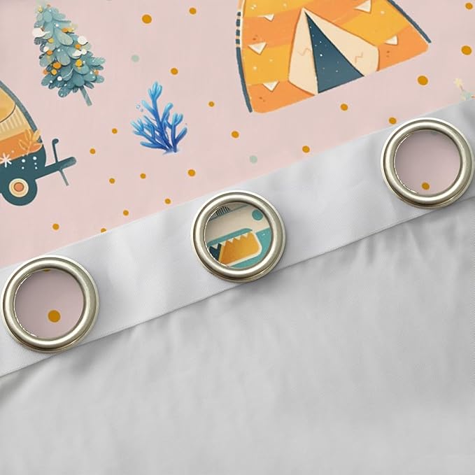 Feelyou Pink RV Camping Camper Blackout Curtains Adventure Camper Darkening Drapes for Bedroom Living Room Decor Happy Camping Thermal Insulated Shades Window Treatments, 2 Panels 42 x 84 Inch