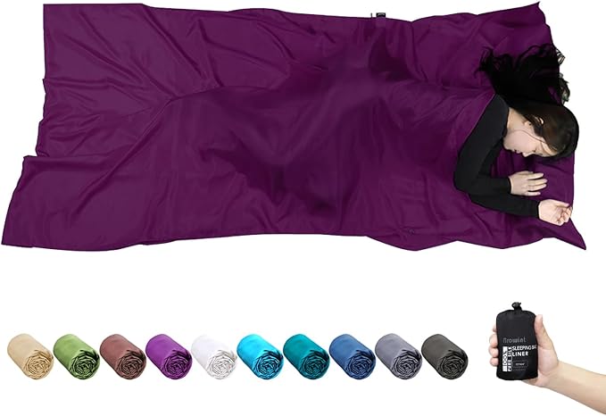BROWINT Silk Sleeping Bag Liner, Silk Sleep Sack, Extra Wide 87"x43", Lightweight Travel Sheet for Hotels, More Colors for Option, Reinforced Gussets