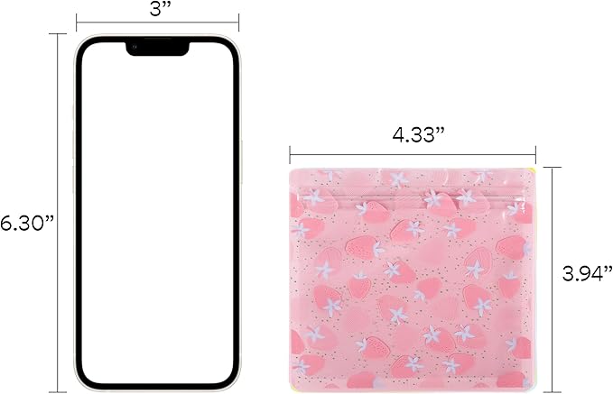 QQ Studio 100 PCS Clear Print Poly Plastic Color Empty Hangover Starter Kit with Resealable Zipper Seal Lock (Strawberry, 4.33 inch x 3.94 inch)