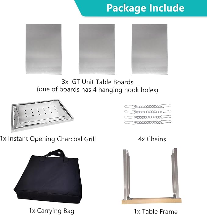 YBTMG 2-in-1 Folding IGT Camping Table with Charcoal Grill, 31.7x17.3" Stainless Steel Multifunctional BBQ Grill Desk for Garden Backyard Party Picnic Travel