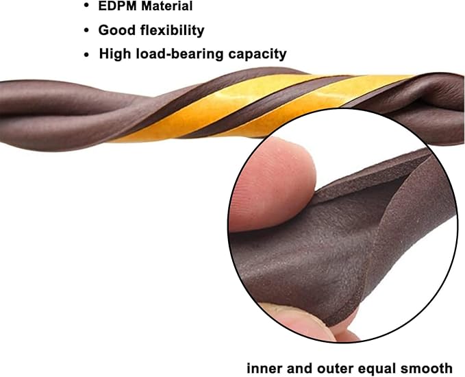 Weather Stripping Seal Strip Tape, Doors Windows Frame Self Adhesive D Type Foam Sealing Tape, 32.8Ft Rubber Soundproof Insulation Cell Foam Stripping, Brown