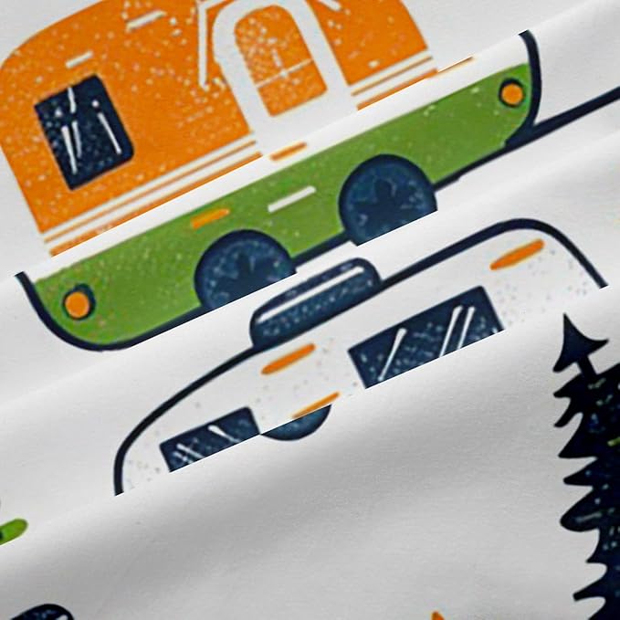 jejeloiu Happy Camping Curtains for Bedroom Living Room Camper 30%-50% Blackout Darkening Drapes Cartoon Camping Car Window Treatments, 2 Panels 38 x 45 Inch Room Decor