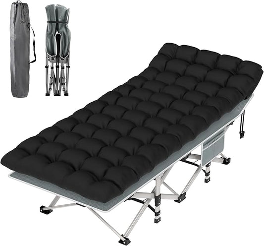 Suteck Camping Cot, Folding Camping Cot Bed for Adults Sleeping 1200D Double Layer Oxford Portable Folding Outdoor Cots for Camping W/Soft Pad Carry Bag for Home Office Nap Beach Travel