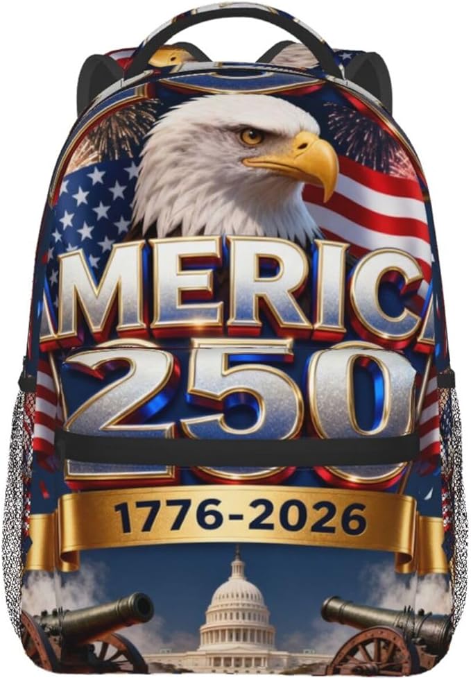Polyester Daypack for Camping Travel Walking Cycling, Big Capacity Anti-Theft Multipurpose Bookbag, USA 250th Anniversary America Patriotic Art Camping Outdoor Backpack