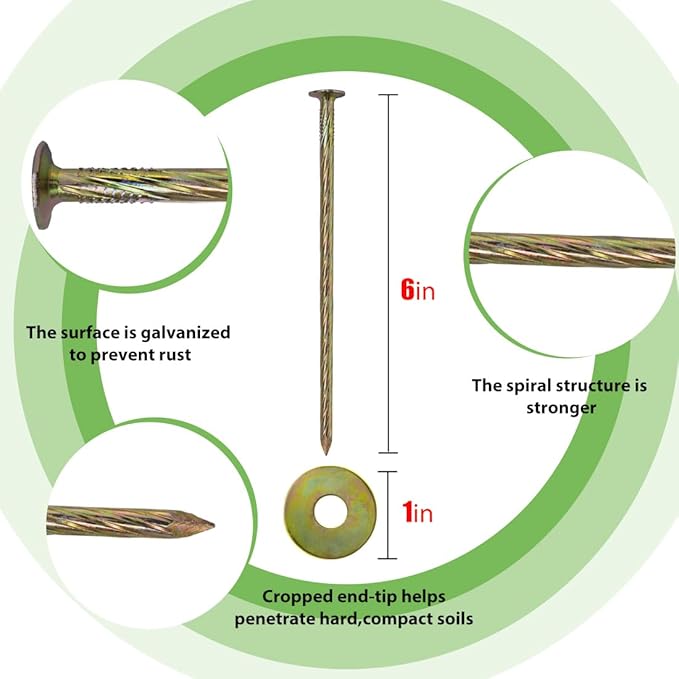 Synthetic Grass Landscape Landscape Anchoring Stakes Artificial Turf Stakes High Temperature Quenching Used for Garden Lawn Yard,Paver Edging,Weed Barrier,Artificial Turf 6" 40 Stakes 40 spacers