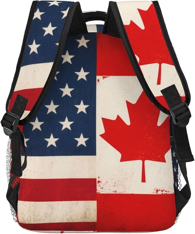 Daypack Backpack Polyester Anti-Theft Multipurpose Usa America Ca Canada Flag Art Bookbag Big Capacity Travel Hiking Camping Rucksack With Smooth Zippers