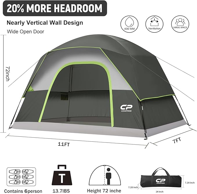 Tents for Camping 6 Person Tent Waterproof Windproof Double Layer Family Camping Tent, Easy Setup Dome Tent with Large Mesh Windows & Wider Door for Outdoor Camping & Hiking