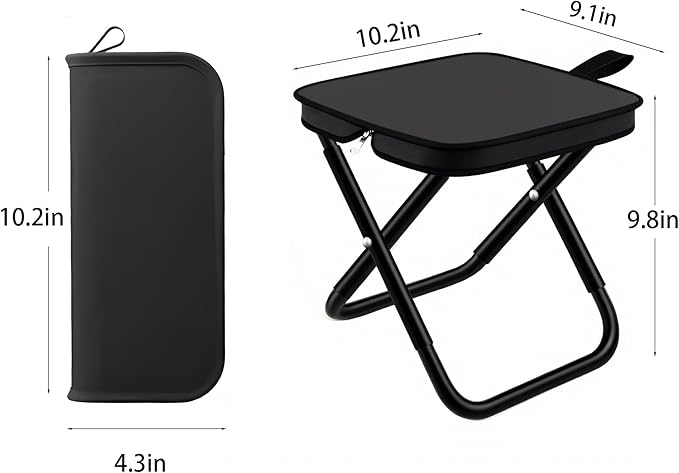 4pack 12inch Folding Stool Portable Camping Chairs with Carry Bag for Outdoor Mountaineering Fishing Hiking Hunting Foot Stool Mini Travel Chair (Black)