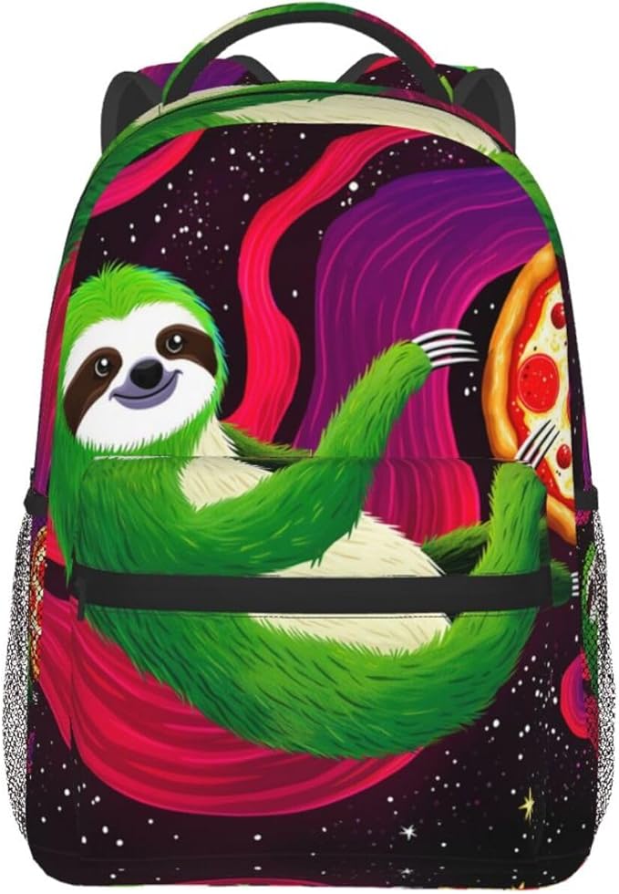 Lightweight Backpack for Gym Travel Bicycle, Big Capacity Multipurpose Anti-Theft Carry On Bag, Sloth Pizza Star Galaxy Art Travel Hiking Bag Day Pack