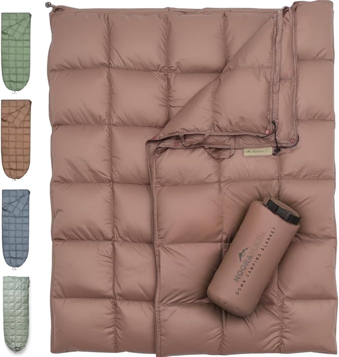 Down Camping Blanket with Footbox – Lightweight, Packable, Water Resistant Backpacking Quilt & Warm Puffy Compact Outdoor Throw – 52x77 with Stuff Sack for Stadium, Hiking & Travel