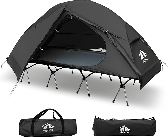 Night Cat Camping Cot Tent - Waterproof 1-Person Off-Ground Combo Cot Bed for Adults Portable Easy Set-up Tent