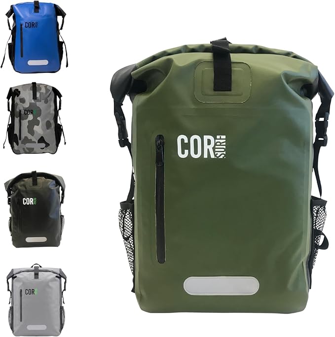 Waterproof Backpack with Laptop Sleeve | Heavy Duty Hiking, Kayak Dry Bag Backpack | Roll-Top Closure (25L, Green)