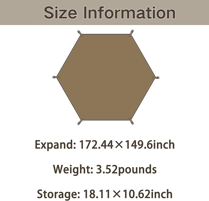 Naturehike Quarter/Hexagonal Camping Tent Canopy Sun Shade,Outdoor Tent for Camping,Fishing,Picnics, Canopy Available with Ground Cloth,Door Curtains (Ground Sheet, Hex)