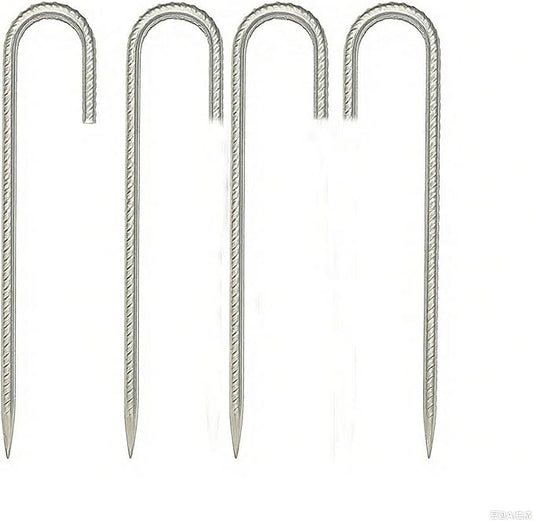 RM1009 12 inch J Shaped 10-Pack Fence Stakes Heavy Duty Rebar Ground Stakes Anchor Tent Metal Stakes for Outdoor Canopy Decorations Inflatables (J-Shape-Silvery, J-12 * 5/16"-4PACK)