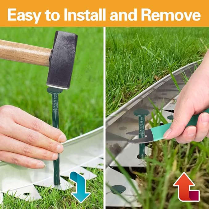 Bakulyor 100 Pack Metal Landscape Stakes, 8 Inch Artificial Grass Nails, 6 Gauge Large Landscaping Staples, Green Edging Anchor Stake for Garden Ground Lawn Paver Timber Border Weed Barrier Spikes 8"