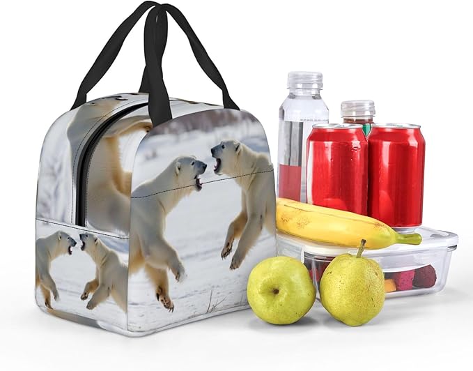 Full Print Lunch Bag Two Polar Bears Fighting In Snowy Landscape, Picnic, Outdoor Activities (Unisex)