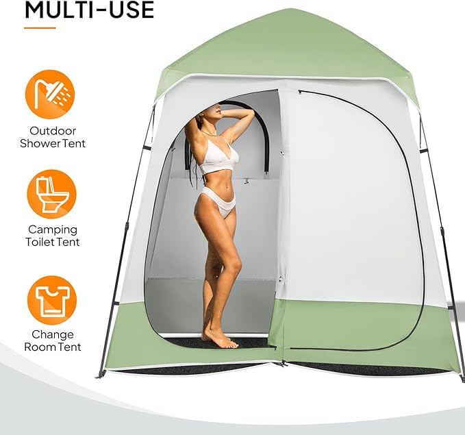 VINGLI 2 Room Shower Tent, 7.5 FT Instant Pop Up Shelter with Carrying Bag, Privacy Changing Room Tent,Perfect for Portable Toilet, Camping, Dressing, Outdoor Indoor, Easy Set Up