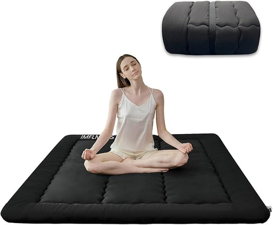 Japanese Floor Mattress Futon Mattress,3" Foldable Tatami Sleeping Pad for Adults & Kids,100% High Density Foam Comfortable Floor Mattress Queen Size 60"x 80",Ideal for Comfort and Support,Black