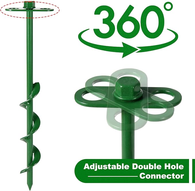 360° Adjustable Tent Stakes Heavy Duty Trampoline Stakes Dog Tie Out Stake 4 Pack Screw in with Protective Cover for Tent, Trampoline,Inflatable Christmas Decoration,Swing Sets 12 inch (4 X 12)
