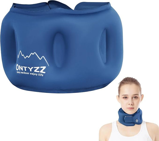 ONTYZZ Blue Inflatable Travel Pillow 360° Head Support Aircraft Neck Pillow Skin-Friendly Fabrics Relief Prevent Snoring of Cervical Spine Pressure for Camping Airplane Office Home Travel