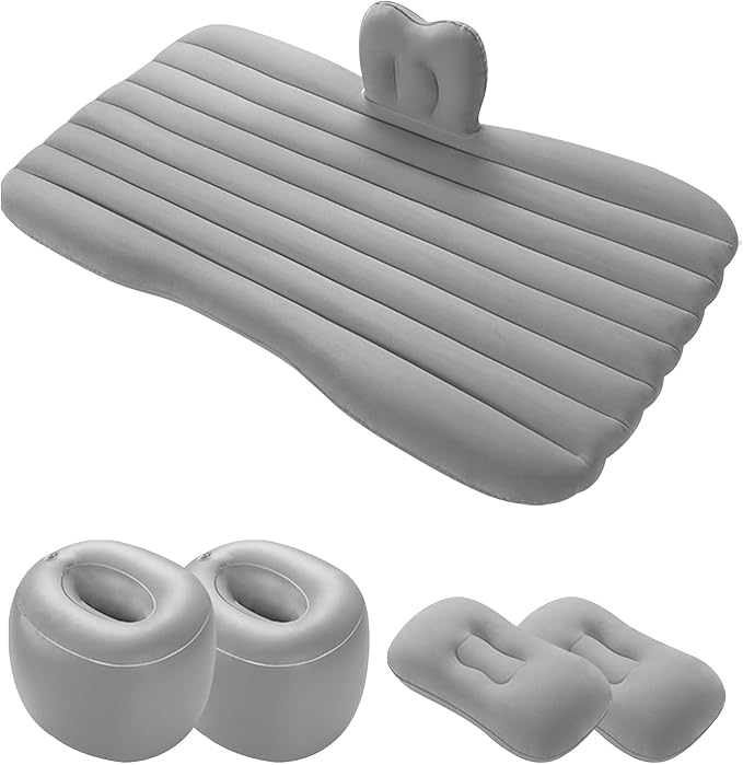 Ergocar Inflatable Mattress Camping Thickened Portable Travel Camping Flocking Bed Double-Layer Inflatable Valve Suitable for Suvs, Rear Seats, Automobiles