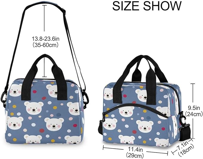 ALAZA Bear Dot Pattern Lunch Box for Men Women Adults Insulated Lunch Bag Cooler Bag with Adjustable Shoulder Strap for Work Picnic Travel