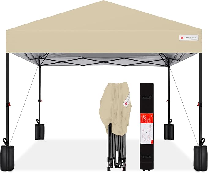Best Choice Products 8x8ft Pop Up Canopy Tent, Outdoor Shade, 1 Person 1 Minute Set Up, Carry Case, 4 Weight Bags - Sand