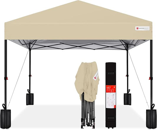 Best Choice Products 8x8ft Pop Up Canopy Tent, Outdoor Shade, 1 Person 1 Minute Set Up, Carry Case, 4 Weight Bags - Sand