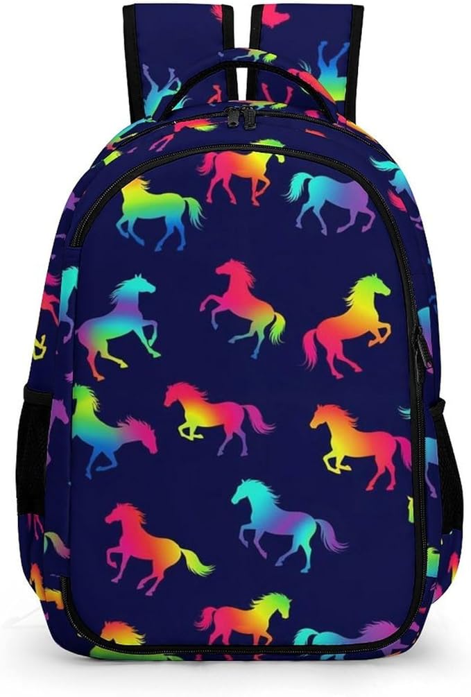 Travel Laptop Backpack Rainbow Horses for Men Women, Water Resistant Business Anti Theft Computer Bag with Multi Compartments for College Work Hiking