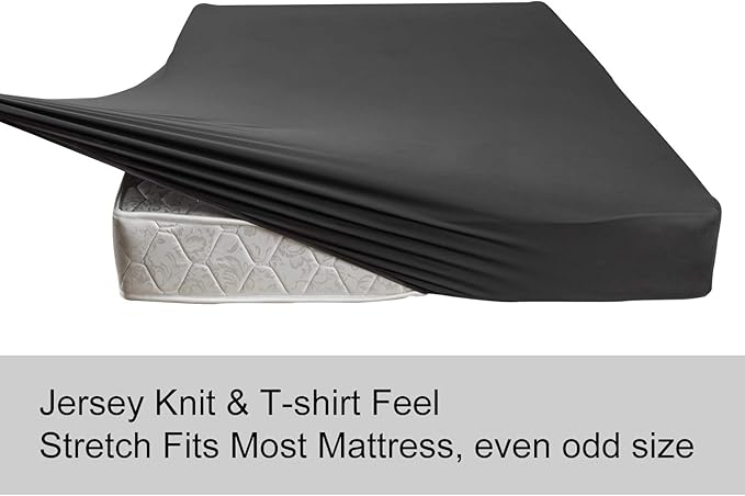 Stretch Queen Size Fitted Sheet Only - 4-Way Stretchy Jersey Knit, Cozy T-Shirt Soft, Wrinkle Free, Snug Fit & Stay in Place, No More Slipping Off for Mattress (Deep: 5"-16") - Dark Gray, Queen