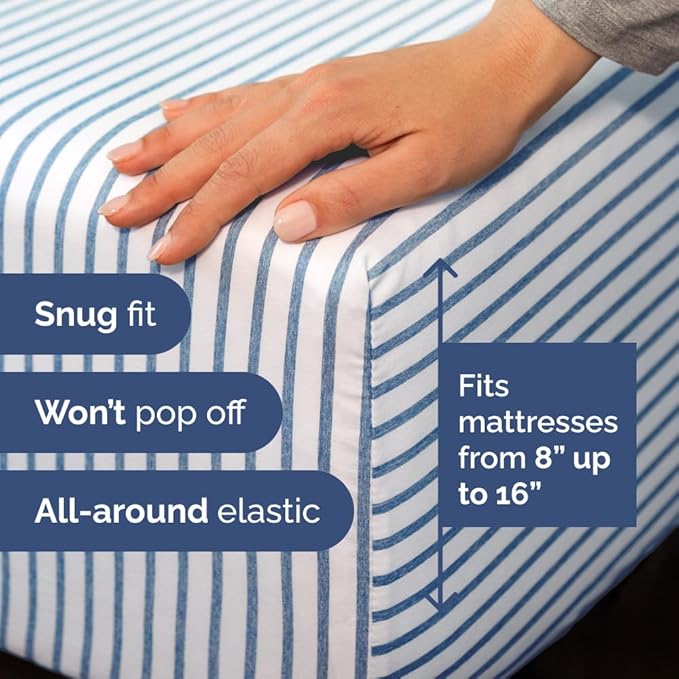 Full XL Bed Sheet - 4 Piece Full XL Bed Sheets Set - Soft, Breathable & Cooling - Hotel Luxury Bedding for Women, Men, Kids, Teens, Boys & Girls - Deep Pockets, Fade and Wrinkle Free - Blue Stripes