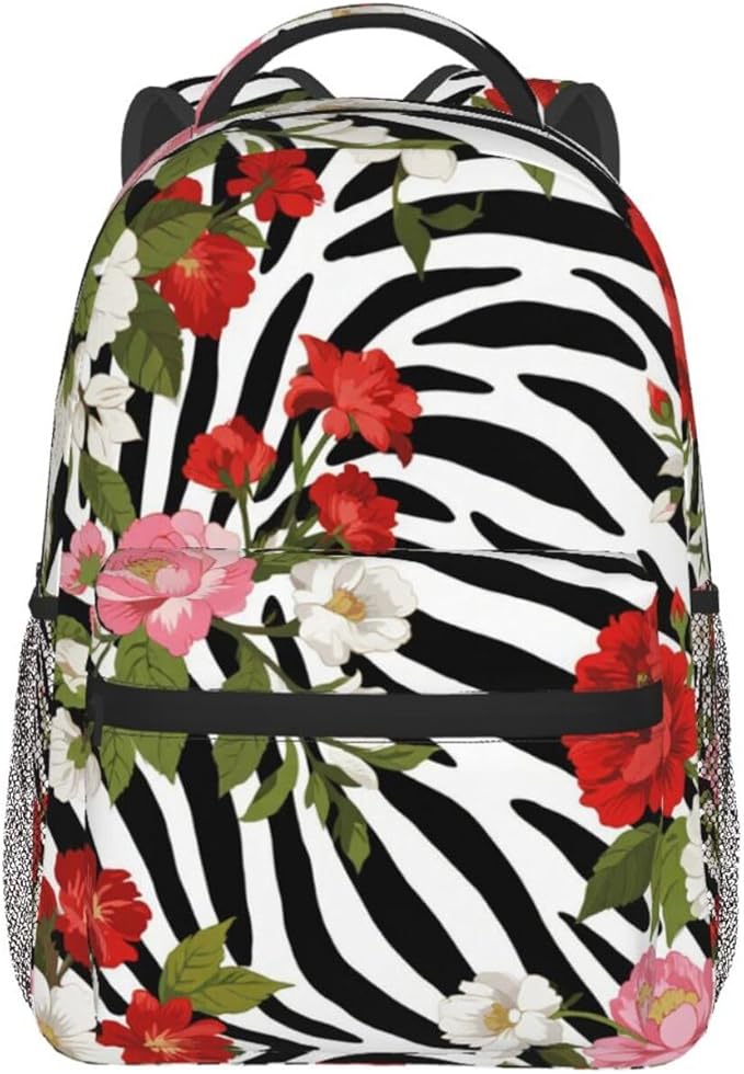 Rucksacks Multipurpose Anti-Theft Big Capacity Bookbag, Cheetah Leopard Print Floral Pattern White Travel Hiking Camping Rucksack With Padded Straps