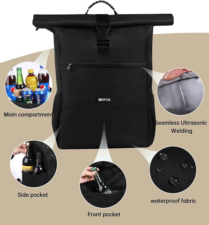 Cooler Backpack 35 Cans Large Capacity Insulated Light Cooler Backpack,Waterproof and Leak-Proof,Portable with Bottle Opener,Perfect for Picnics,Camping,Beach,Hiking,Shopping20L（Black 35Cans）
