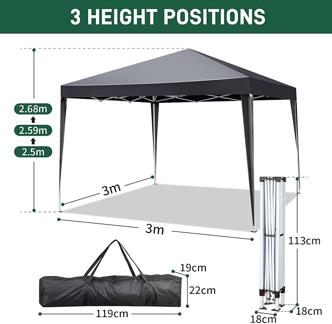 Outvita 10x10ft Ez Pop Up Canopy, Portable Instant Canopy Tent with 4 SideWalls for Outdoor Events, Party, Wedding, Birthday,Graduation Gray