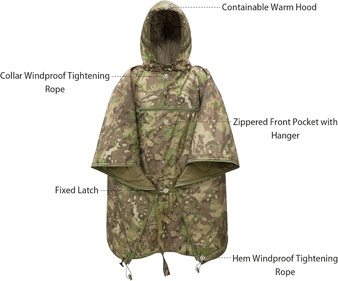 LOOGU Camo Blanket Waterproof Insulation Poncho Liner for Outdoor Camping, Hiking, Hunting, Survival, Backpacking, Picnicking