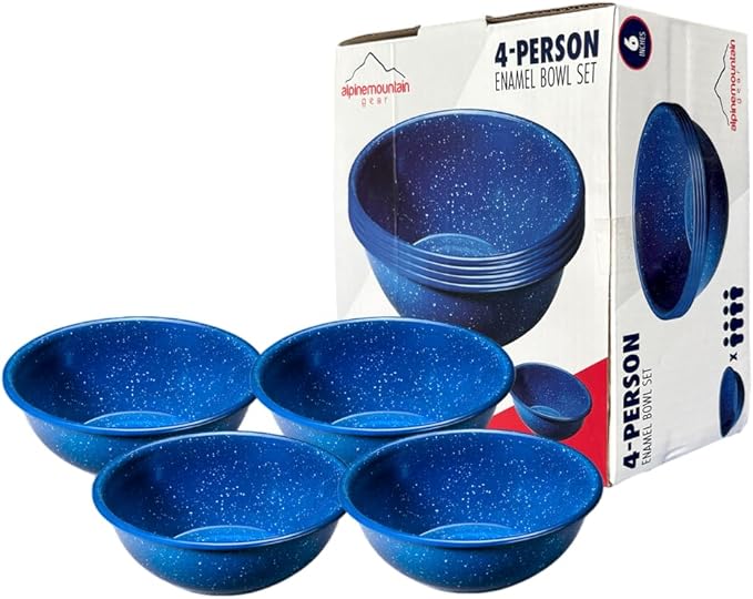 Enamelware for Camping and Backpacking - Enamel Cookware Gear Essentials for Camping and Backpacking (Made by Caddis Sports) (6 Inch Bowl (4 Pack))