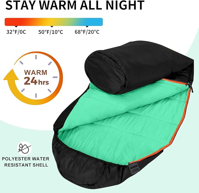 KAMPKEEPER Mummy Sleeping Bag for Adults,3-4 Seasons Cold Weather,Waterproof,Lightweight,Non-Snag Zipper with Adjustable Hood Perfect for Backpacking, Hiking,Camping