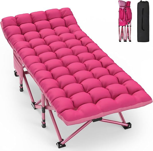 ZENPETIO Oversized XXL Folding Camping Cot, Heavy Duty Sleeping Cot for Adults with Mattress and Pillow, Portable Cot Bed with Carry Bag for Outdoor Camp Travel Home Guest Office, Pink