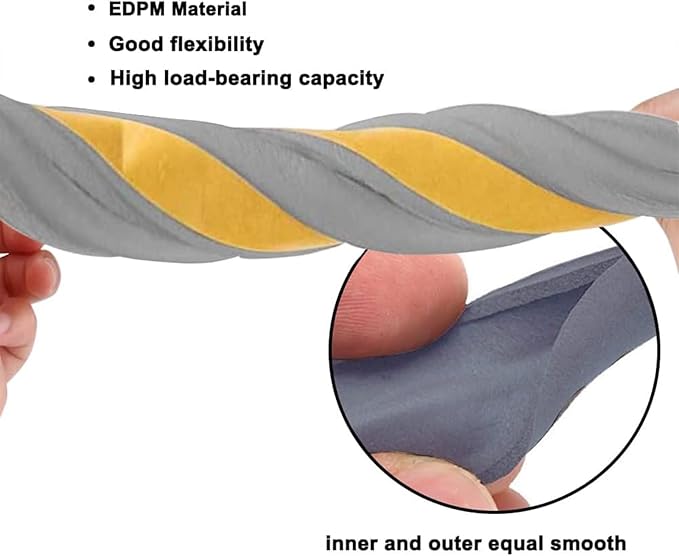 Weather Stripping Seal Strip Tape, Doors Windows Frame Self Adhesive D Type Foam Sealing Tape, 32.8Ft Rubber Soundproof Insulation Cell Foam Stripping, Grey