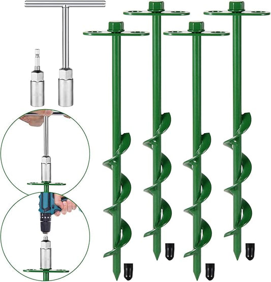 360° Adjustable Tent Stakes Heavy Duty Trampoline Stakes Dog Tie Out Stake 4 Pack Screw in with Protective Cover for Tent, Trampoline,Inflatable Christmas Decoration,Swing Sets 12 inch (4 X 12)