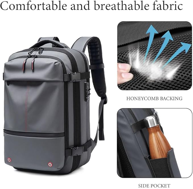 Vacuum Backpack for Travel, 60L Expandable Vacuum Compression Bag with Electric Vacuum Pump, Water Resistant and Anti Theft, Space Saver Bags for Travel Camping (Grey)