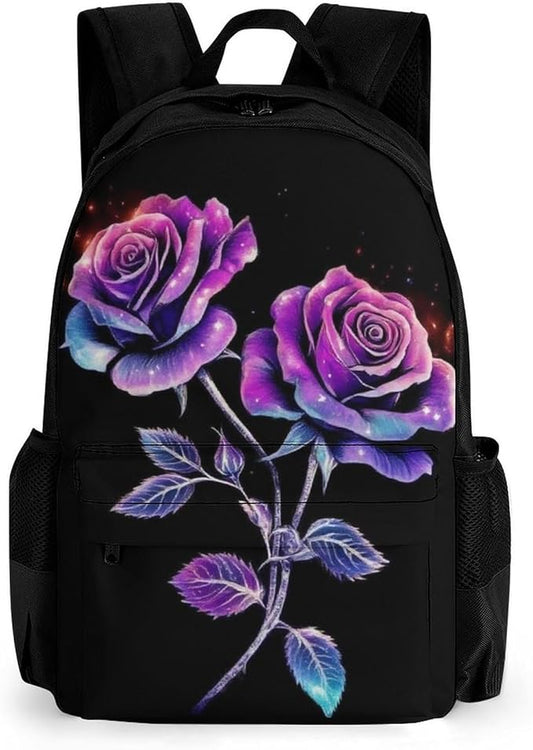 Supdreamc Polyester Daypack Backpack for Climbing Outdoors Running, Big Capacity Multipurpose Anti-Theft Bookbag, Colorful Flower Rose Travel Hiking Camping Rucksack