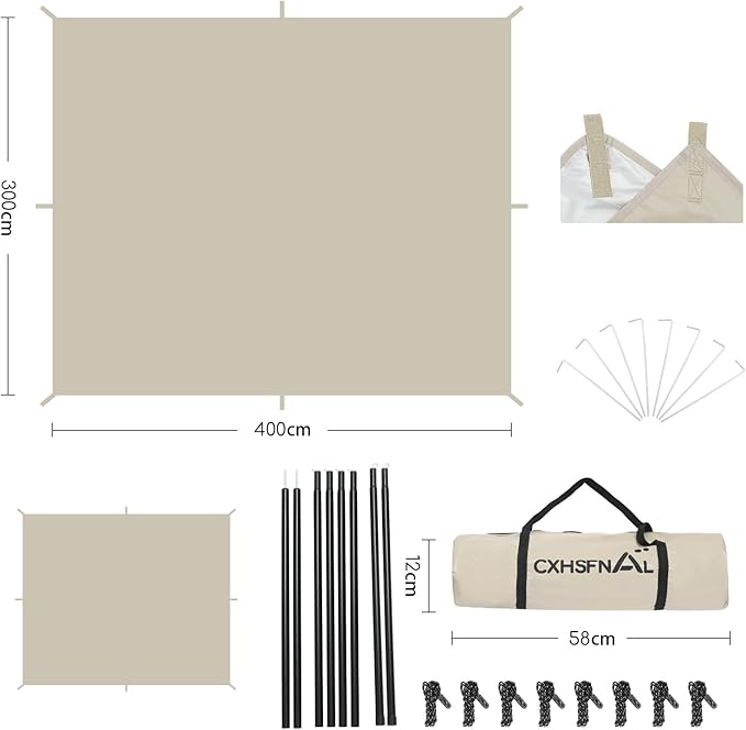 Camping Tarp 13x10ft Waterproof Rain Tarp Portable Multifunctional Outdoor Camping Tent Tarps Lightweight Backpacking Rainfly Shelter with Included Extra Long Lines & Stakes